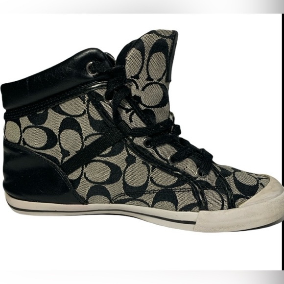 Y2K Vintage Coach Monochrome Signature High-Top Sneakers size 7 worn once - Picture 1 of 4